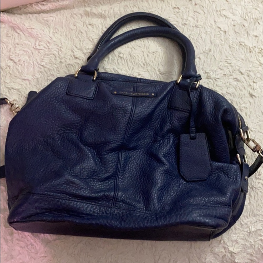 Diane Von Furstenberg Navy Blue Leather Satchel Tote
